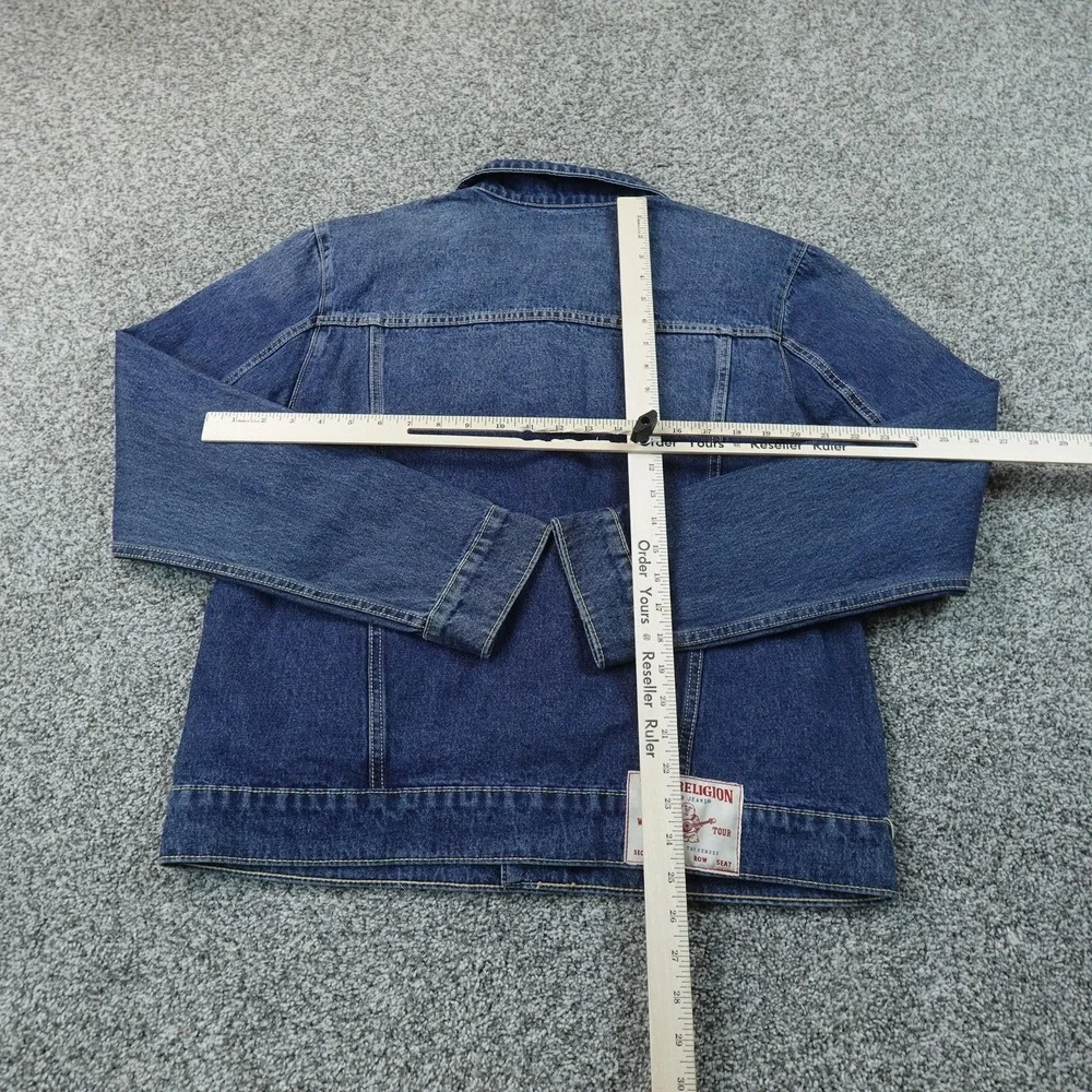 NEW True Religion Jacket Mens M Blue Denim Jean Coat Type 3 Trucker Horseshoe
